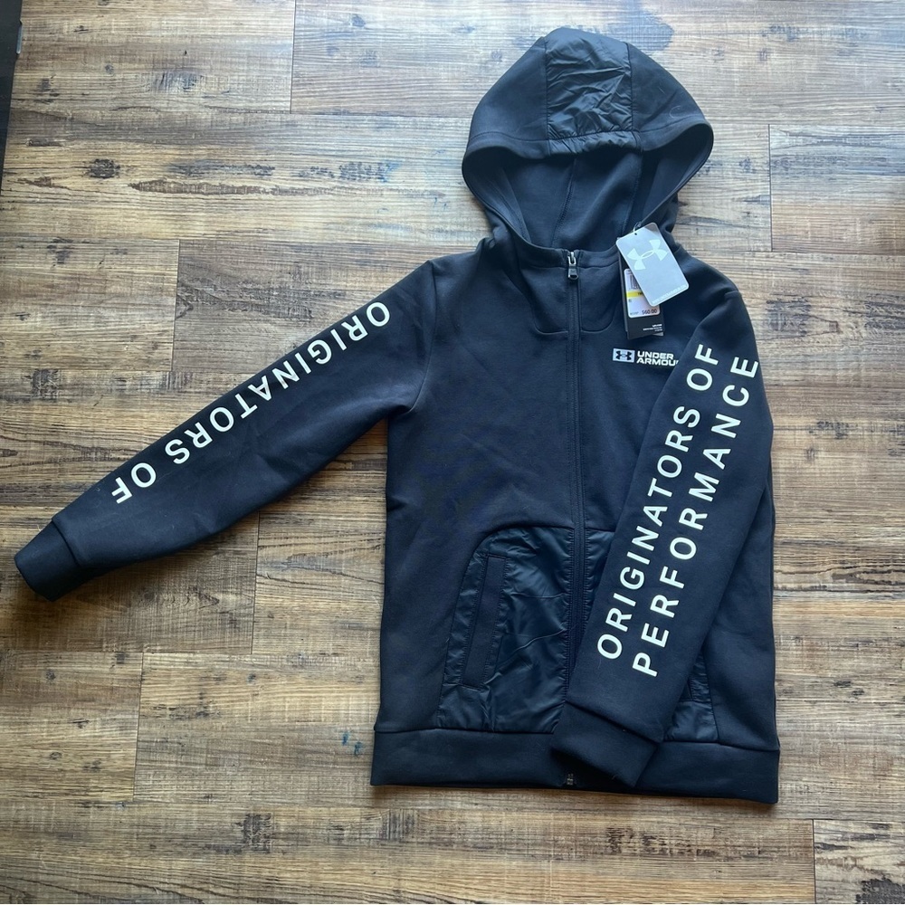 Under Armour Boys Black Full Zip Originator Hoodie Size Medium NWT